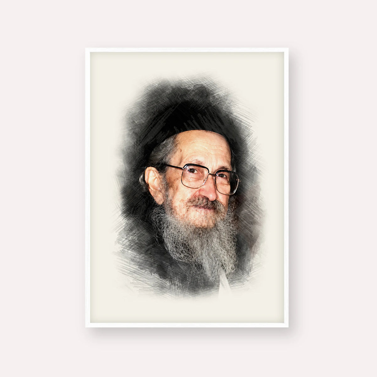 Rabbi Sholom Noach Berezovsky - Nesivos Shalom – White Frame Vertical | Jewish Wall Art, Gedolim Pictures