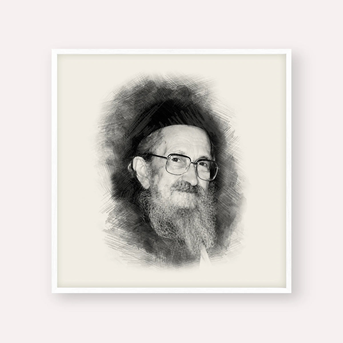 Rabbi Sholom Noach Berezovsky - Nesivos Shalom – Black & White – White Frame Square | Jewish Wall Art, Gedolim Pictures