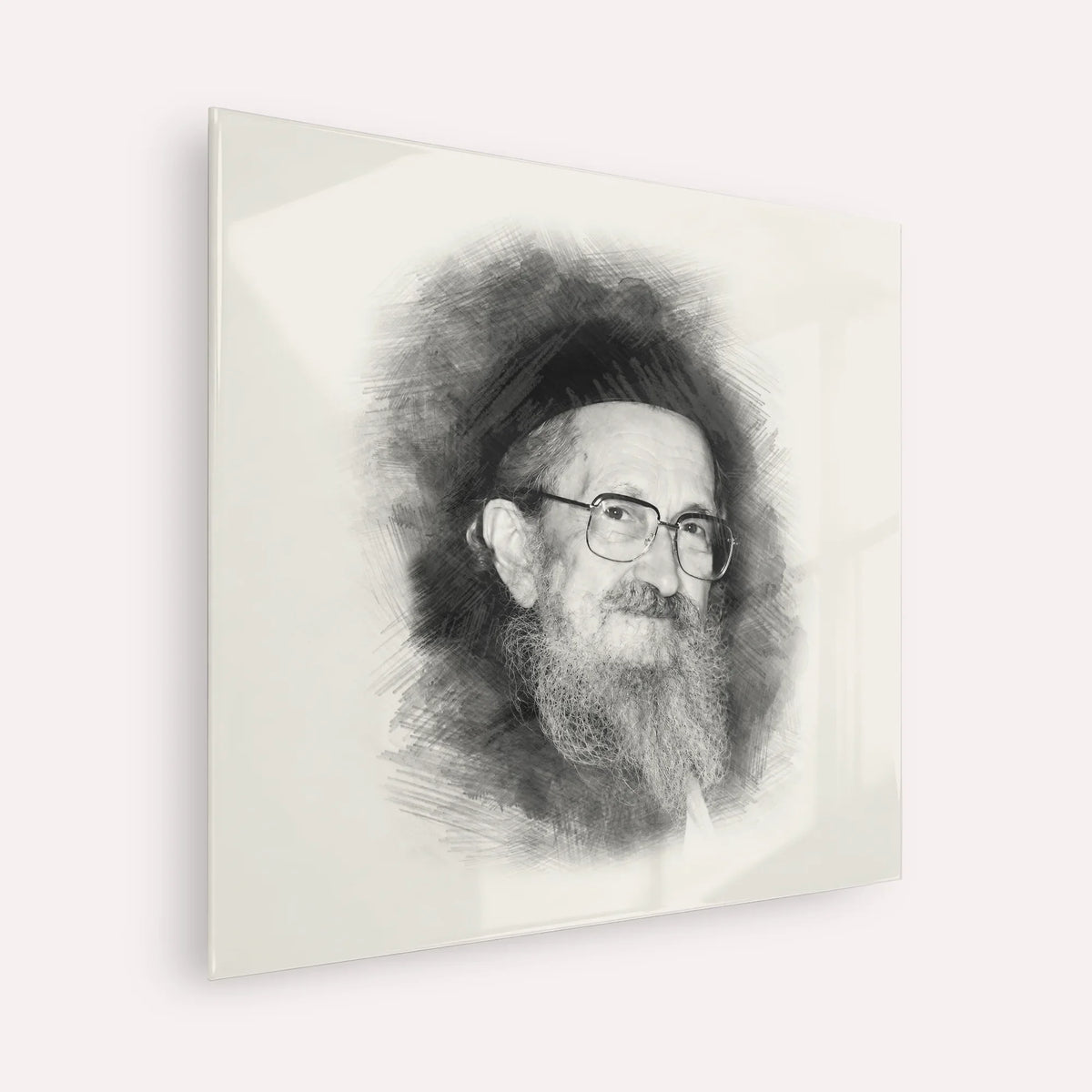 Rabbi Sholom Noach Berezovsky - Nesivos Shalom – Black & White – Acrylic Glass Square | Jewish Wall Art, Gedolim Pictures