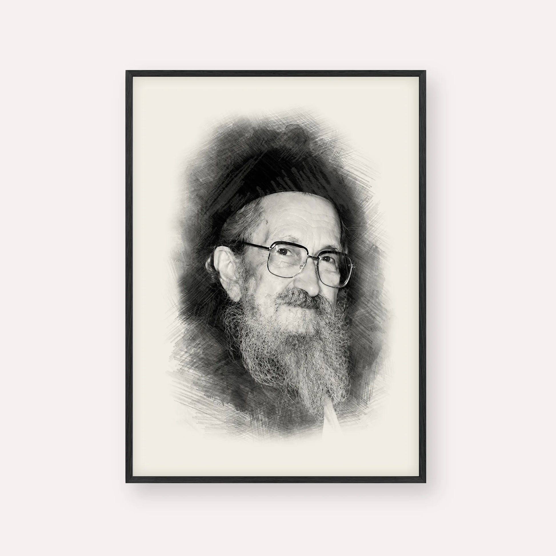 Rabbi Sholom Noach Berezovsky - Nesivos Shalom – Black & White – Black Frame Vertical | Jewish Wall Art, Gedolim Pictures