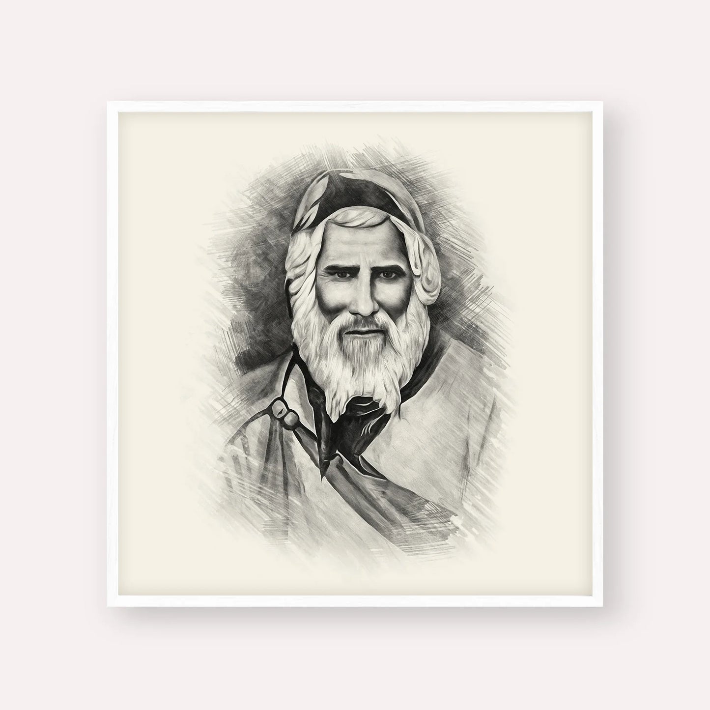 Rabbi Yaakob Abuhatzeira – Black & White – White Frame Square | Jewish Wall Art, Gedolim Pictures