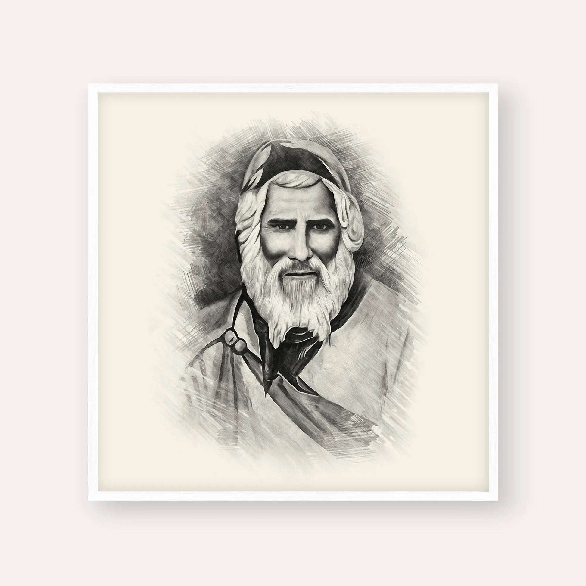 Rabbi Yaakob Abuhatzeira – Black & White – White Frame Square | Jewish Wall Art, Gedolim Pictures