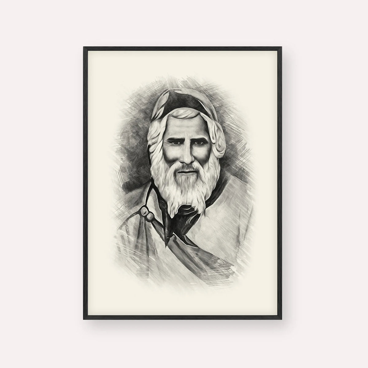 Rabbi Yaakob Abuhatzeira – Black & White – Black Frame Vertical | Jewish Wall Art, Gedolim Pictures