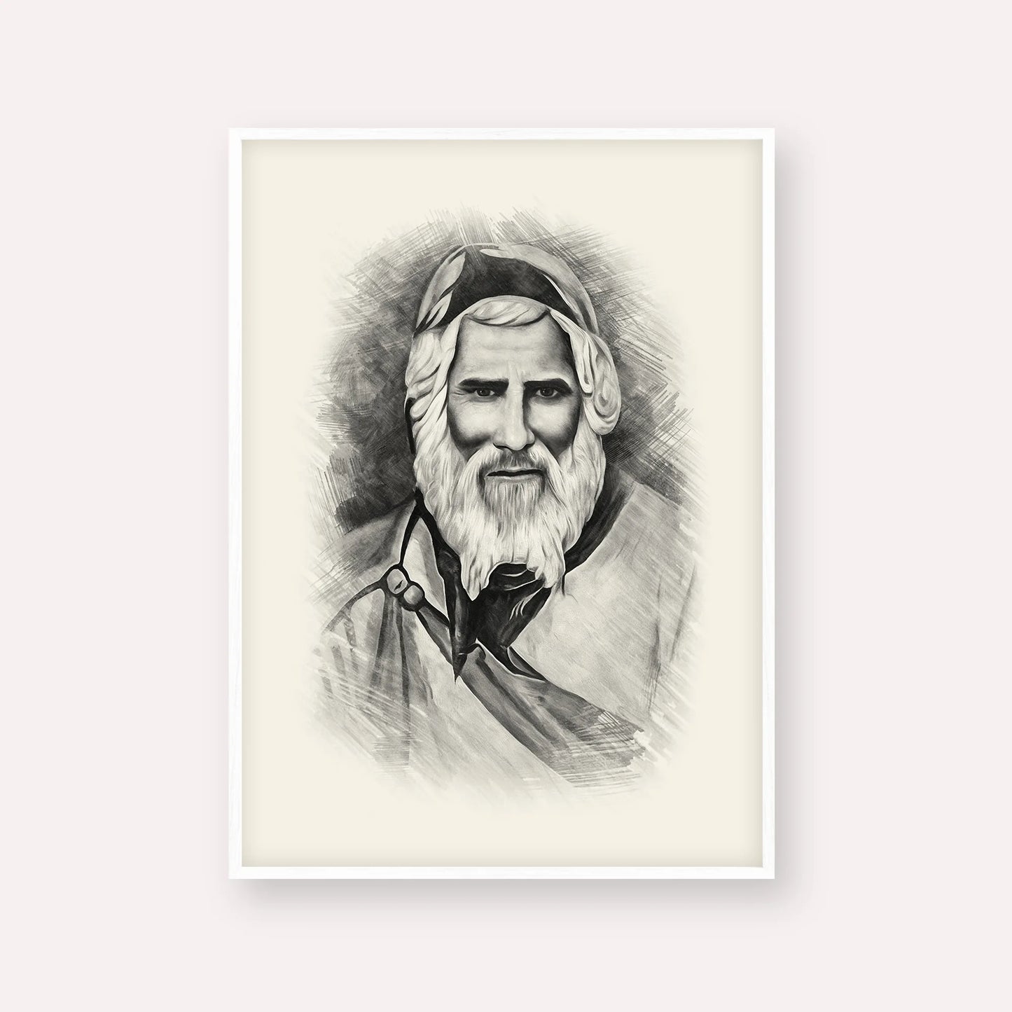 Rabbi Yaakob Abuhatzeira – Black & White – White Frame Vertical | Jewish Wall Art, Gedolim Pictures