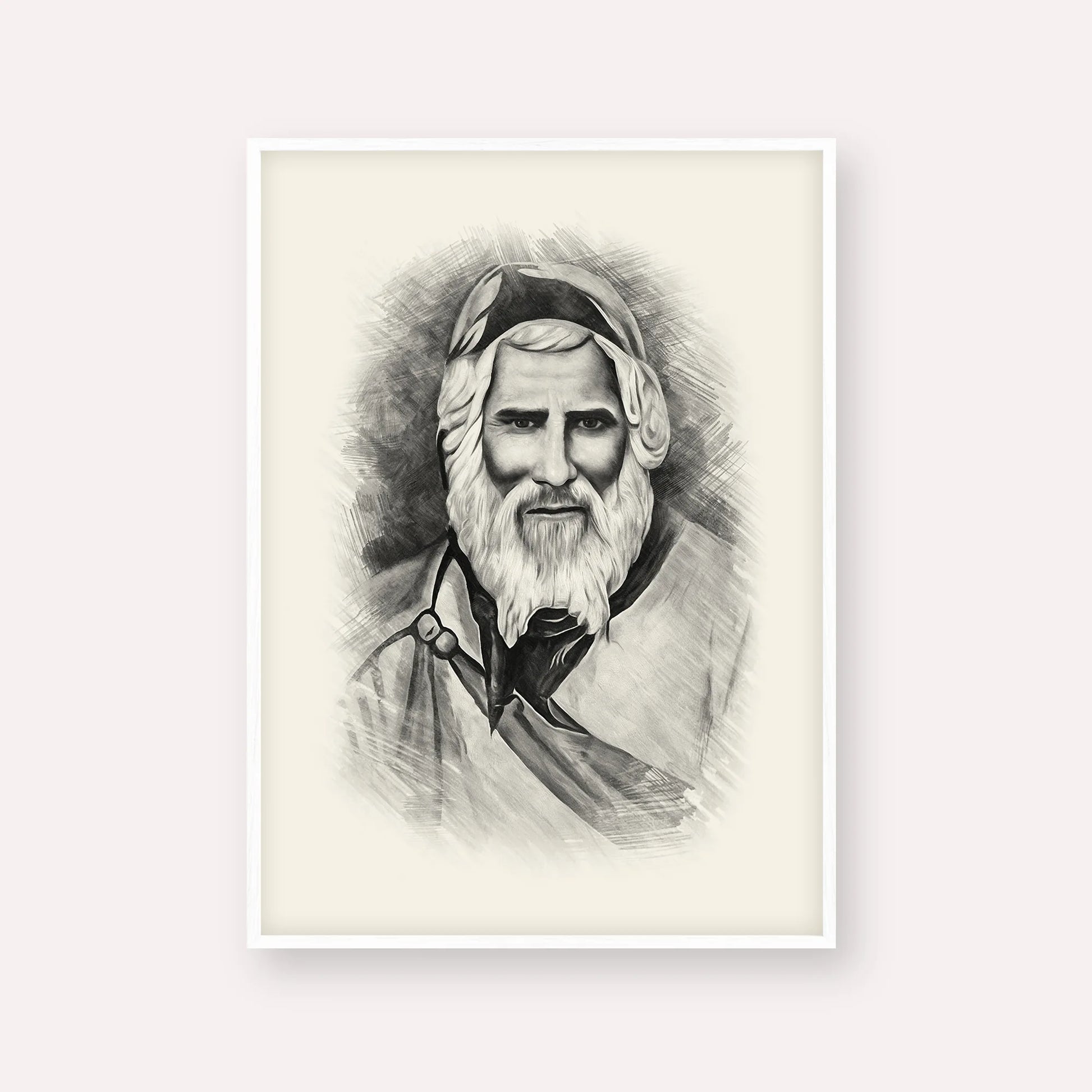 Rabbi Yaakob Abuhatzeira – Black & White – White Frame Vertical | Jewish Wall Art, Gedolim Pictures