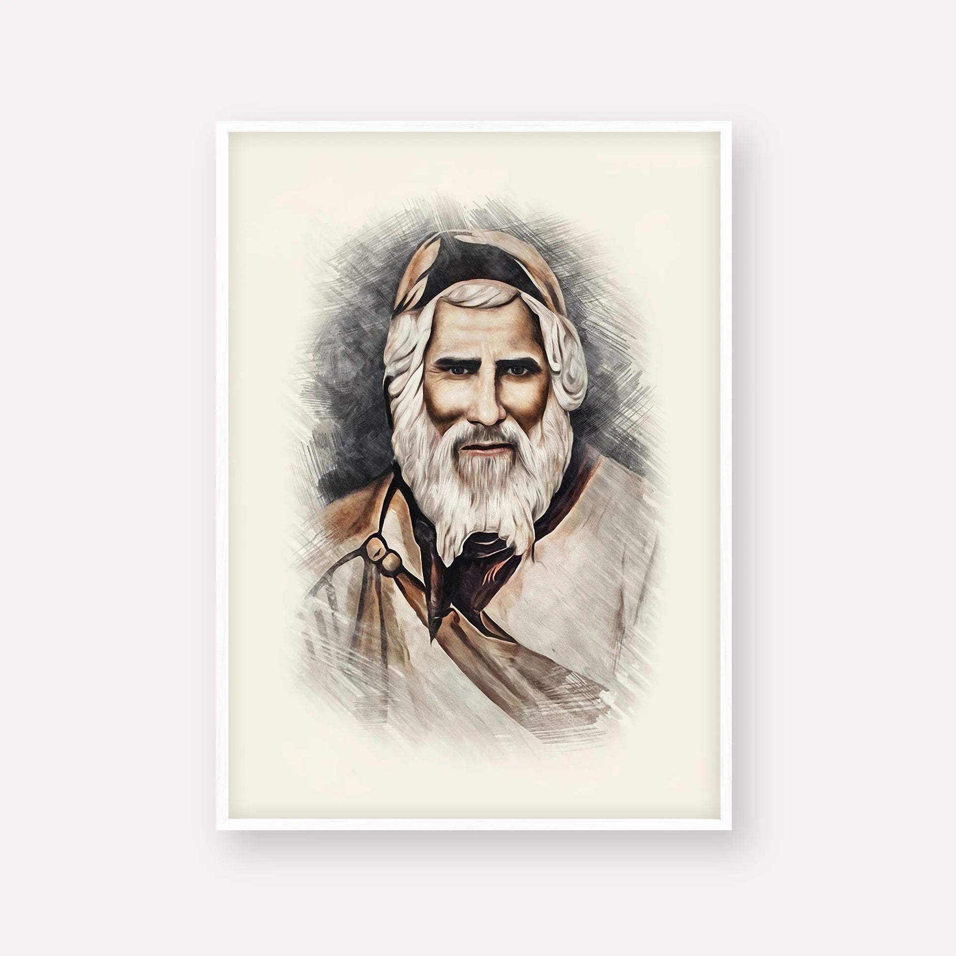 Rabbi Yaakob Abuhatzeira – White Frame Vertical | Jewish Wall Art, Gedolim Pictures