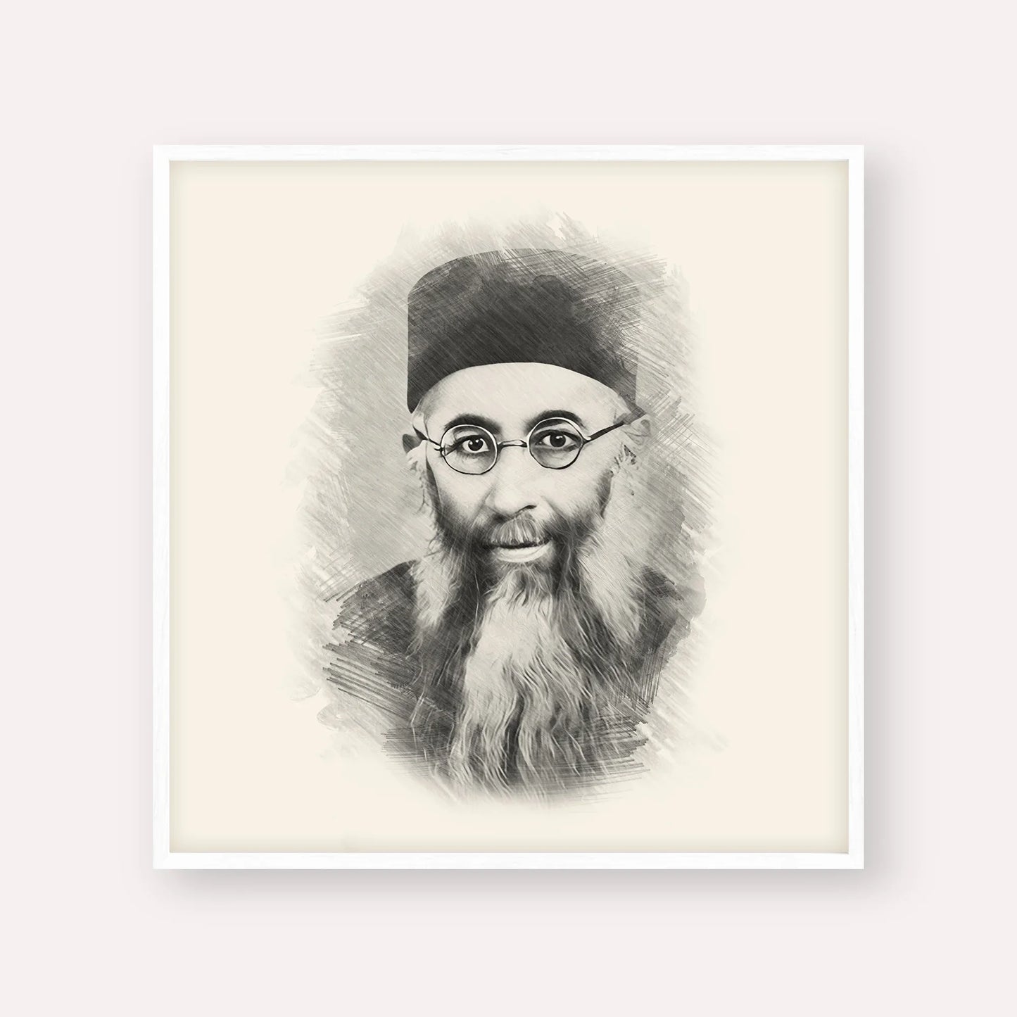 Rabbi Yaakov Ades – Black & White – White Frame Square | Jewish Wall Art, Gedolim Pictures
