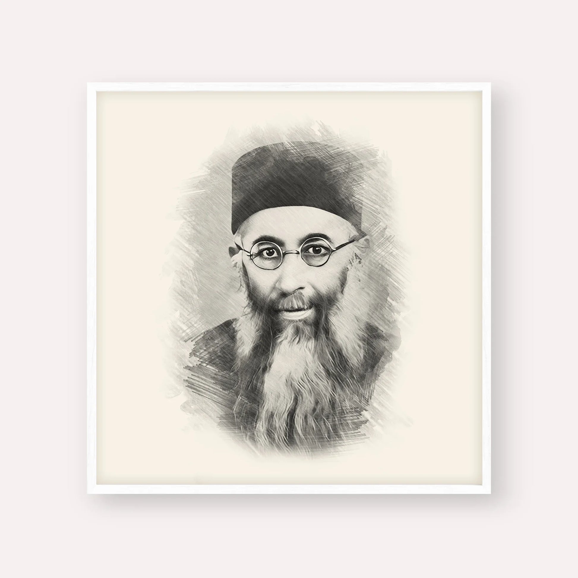 Rabbi Yaakov Ades – Black & White – White Frame Square | Jewish Wall Art, Gedolim Pictures