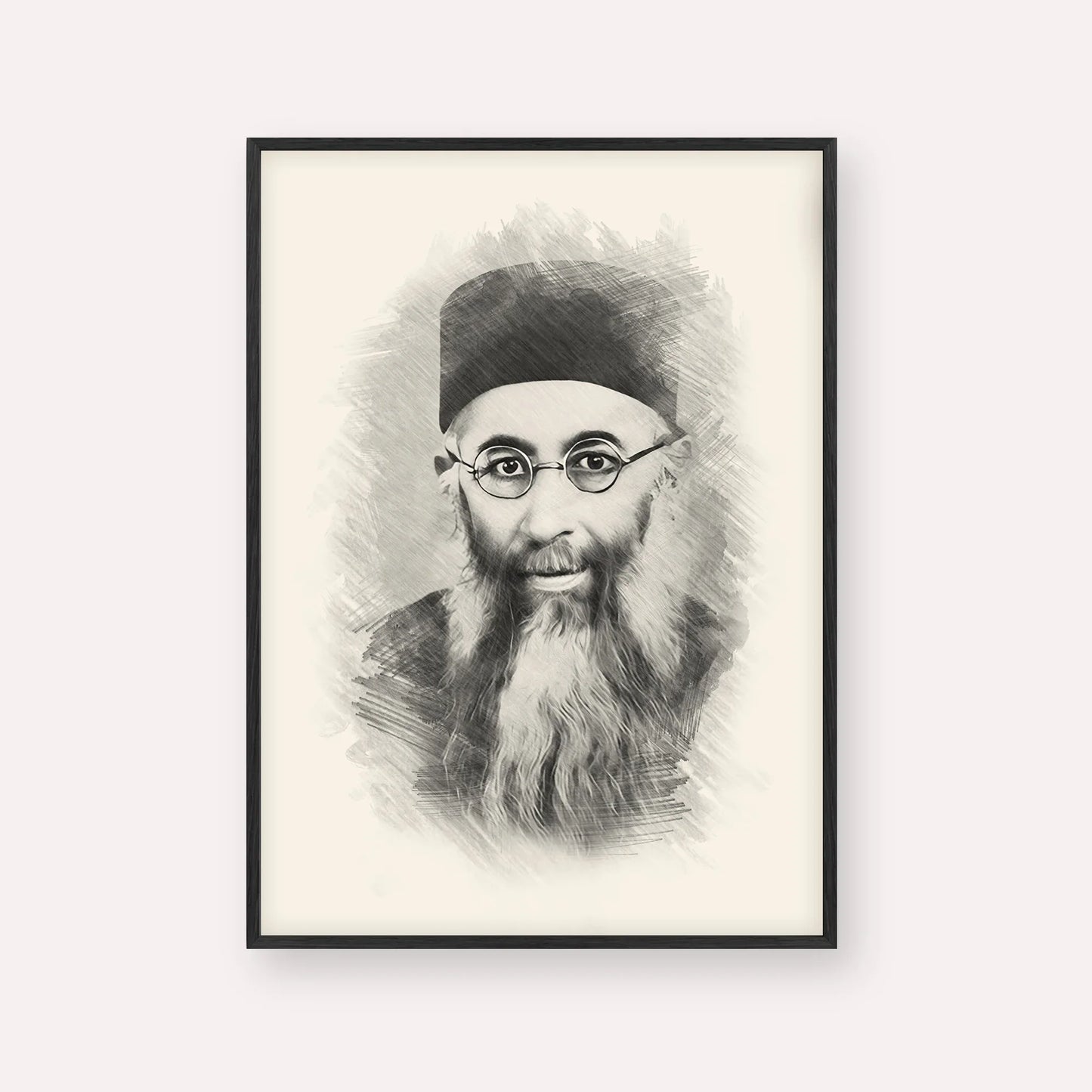 Rabbi Yaakov Ades – Black & White – Black Frame Vertical | Jewish Wall Art, Gedolim Pictures