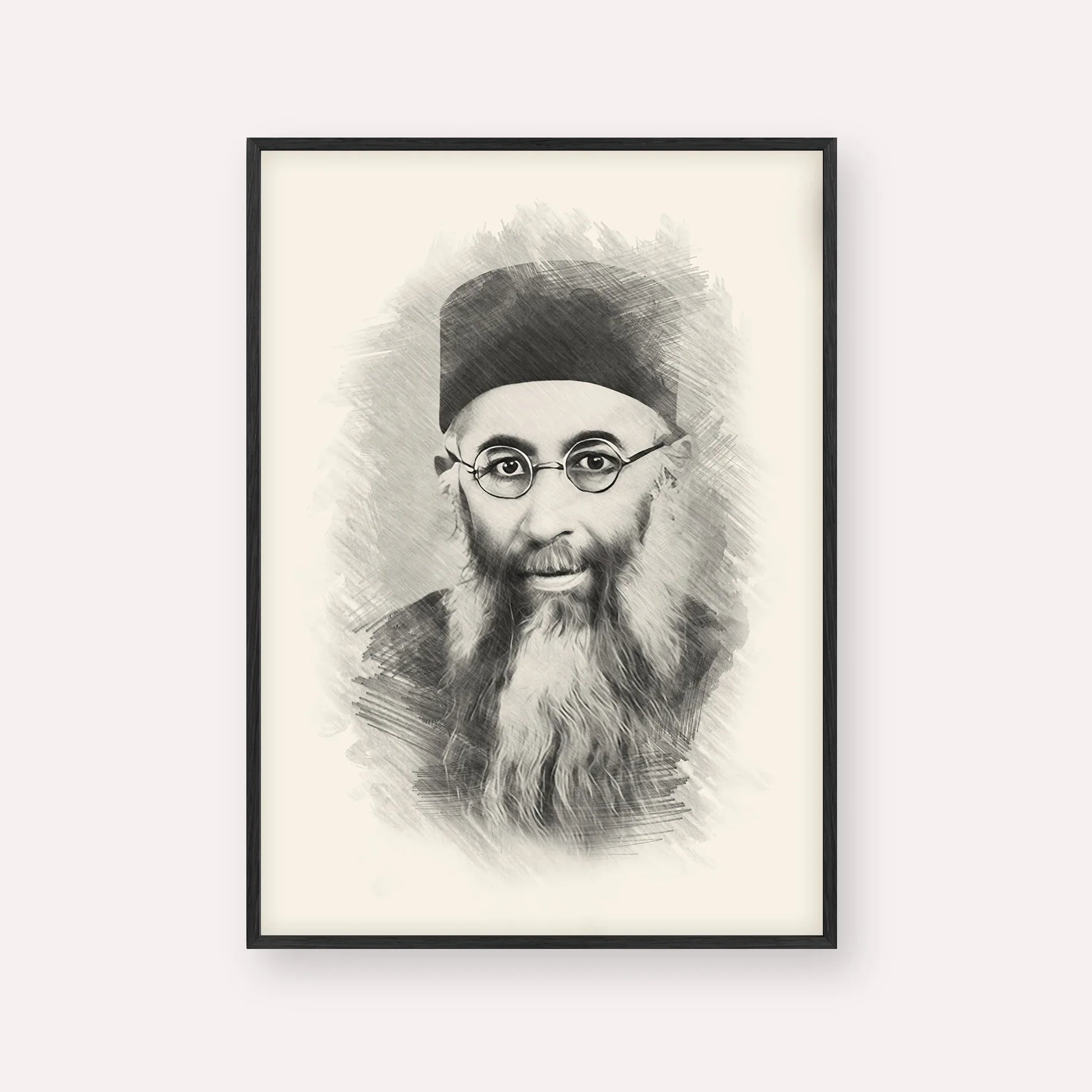 Rabbi Yaakov Ades – Black & White – Black Frame Vertical | Jewish Wall Art, Gedolim Pictures