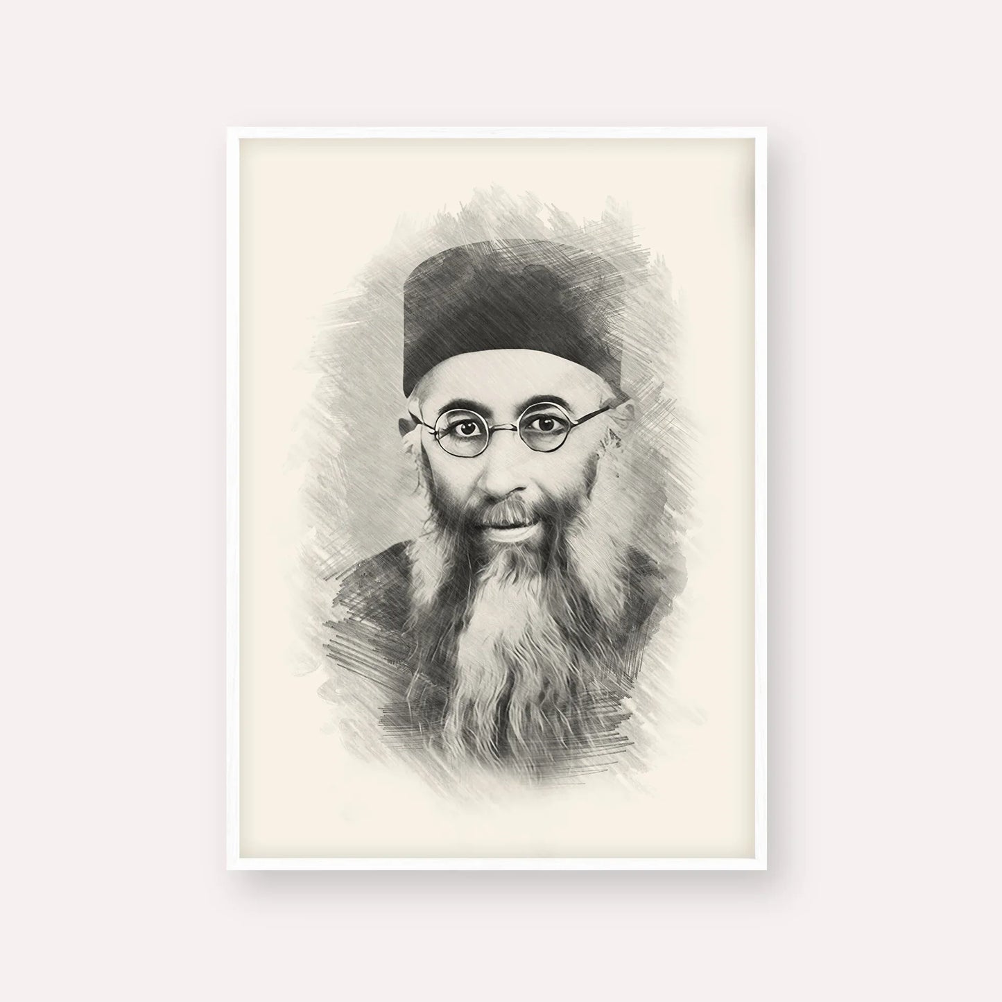 Rabbi Yaakov Ades – Black & White – White Frame Vertical | Jewish Wall Art, Gedolim Pictures
