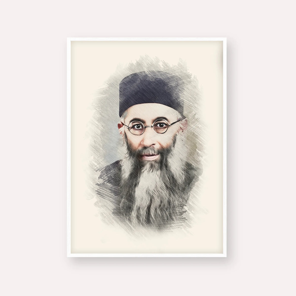 Rabbi Yaakov Ades – White Frame Vertical | Jewish Wall Art, Gedolim Pictures