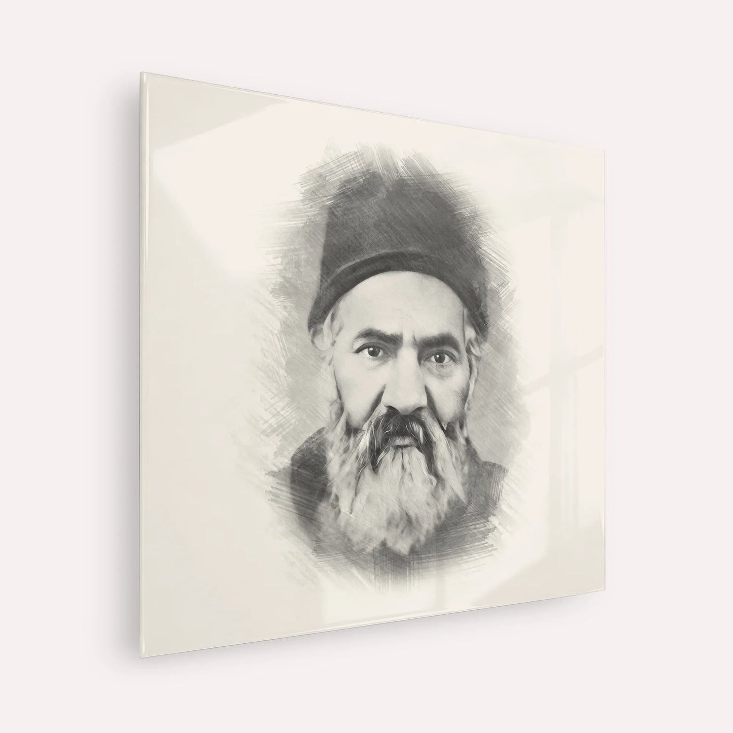 Rabbi Yaakov Chaim Sofer (Kaf Hachaim) – Black & White – Acrylic Glass Square | Jewish Wall Art, Gedolim Pictures