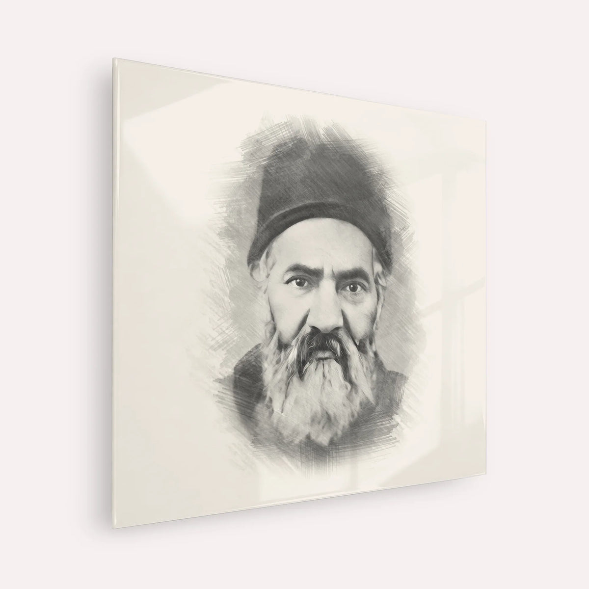 Rabbi Yaakov Chaim Sofer (Kaf Hachaim) – Black & White – Acrylic Glass Square | Jewish Wall Art, Gedolim Pictures