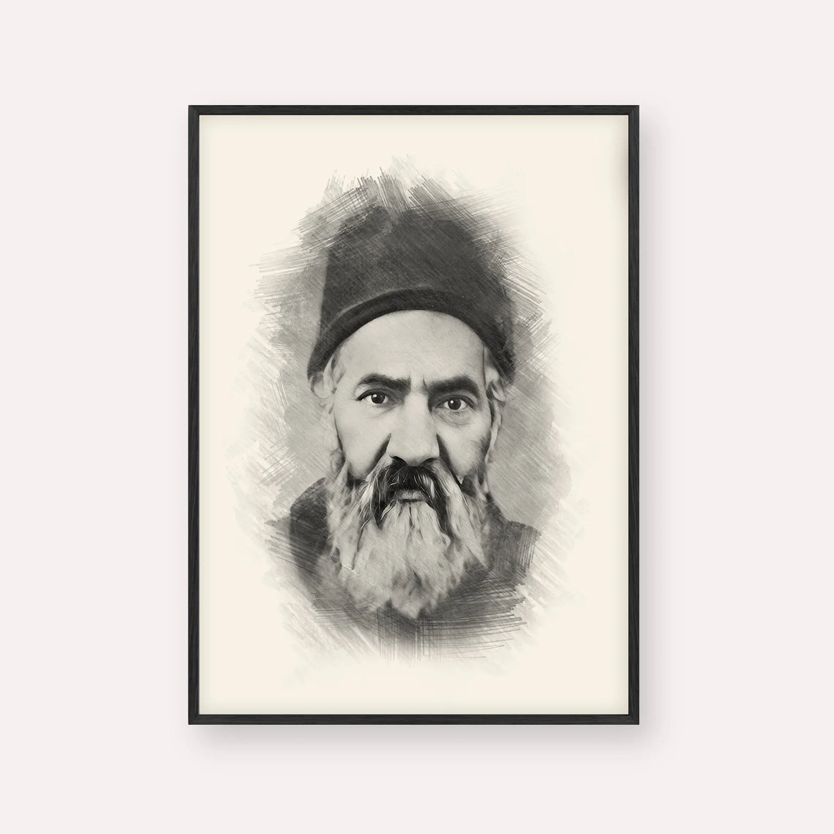 Rabbi Yaakov Chaim Sofer (Kaf Hachaim) – Black & White – Black Frame Vertical | Jewish Wall Art, Gedolim Pictures