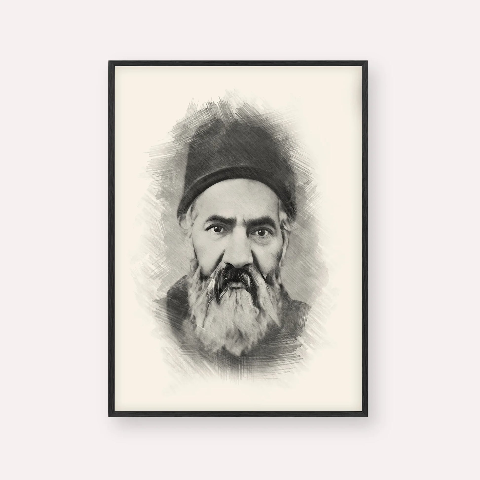 Rabbi Yaakov Chaim Sofer (Kaf Hachaim) – Black & White – Black Frame Vertical | Jewish Wall Art, Gedolim Pictures