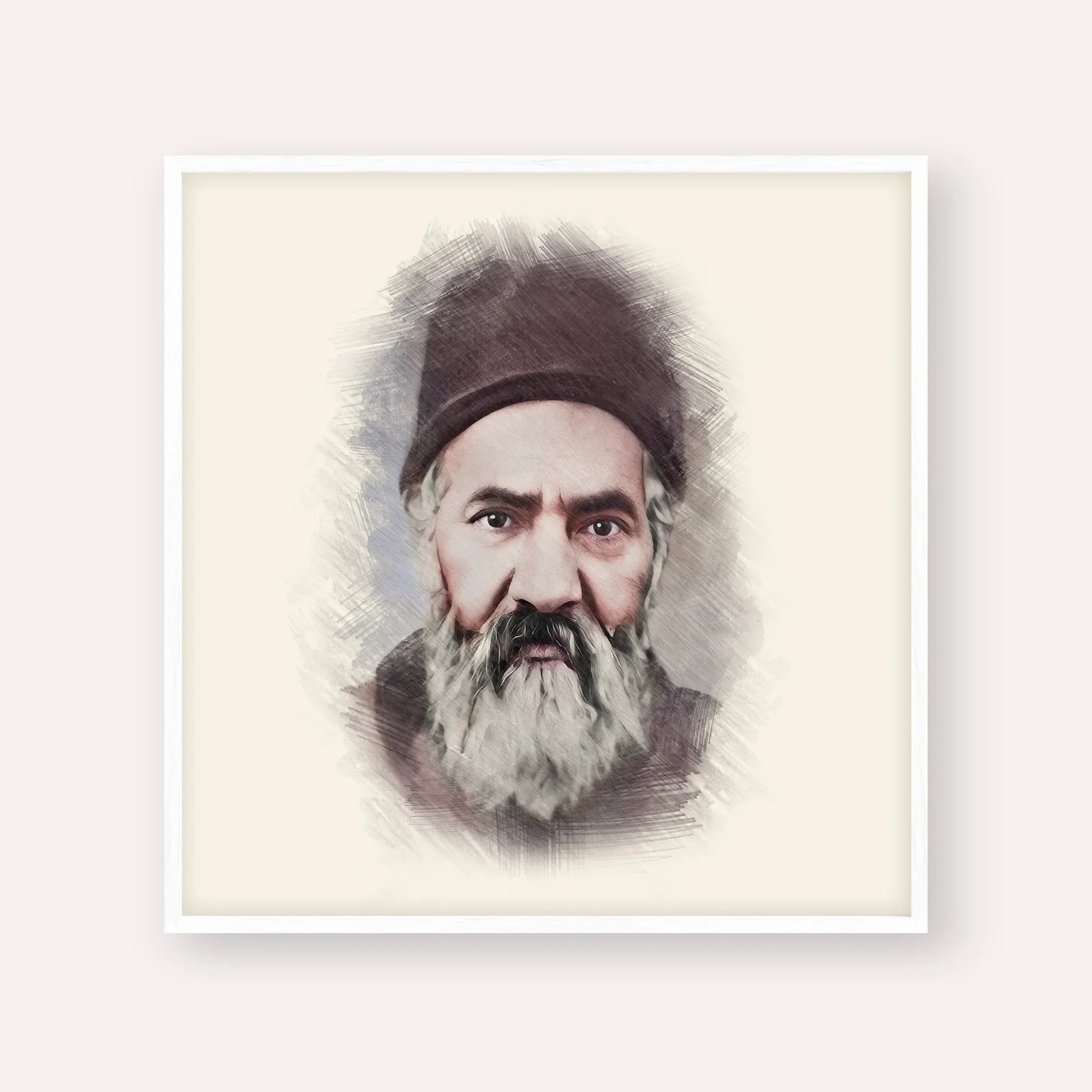 Rabbi Yaakov Chaim Sofer (Kaf Hachaim) – White Frame Square | Jewish Wall Art, Gedolim Pictures