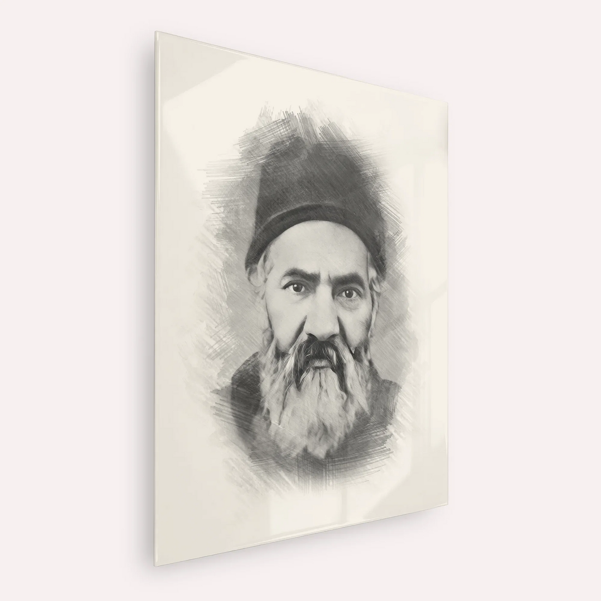 Rabbi Yaakov Chaim Sofer (Kaf Hachaim) – Black & White – Acrylic Glass Vertical | Jewish Wall Art, Gedolim Pictures