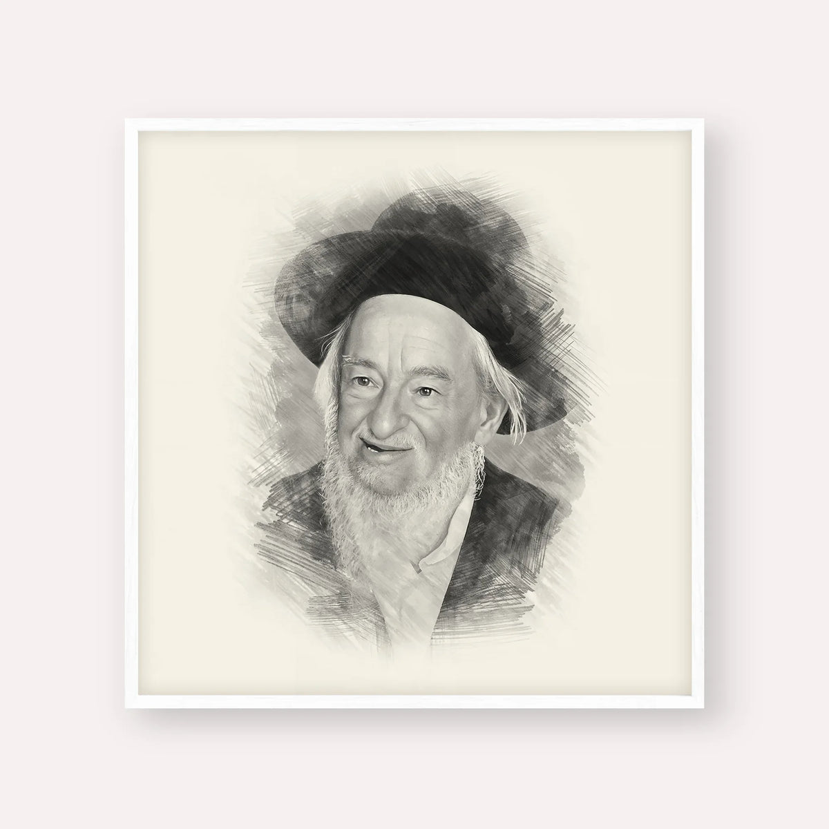 Rabbi Yaakov Galinsky – Black & White – White Frame Square | Jewish Wall Art, Gedolim Pictures