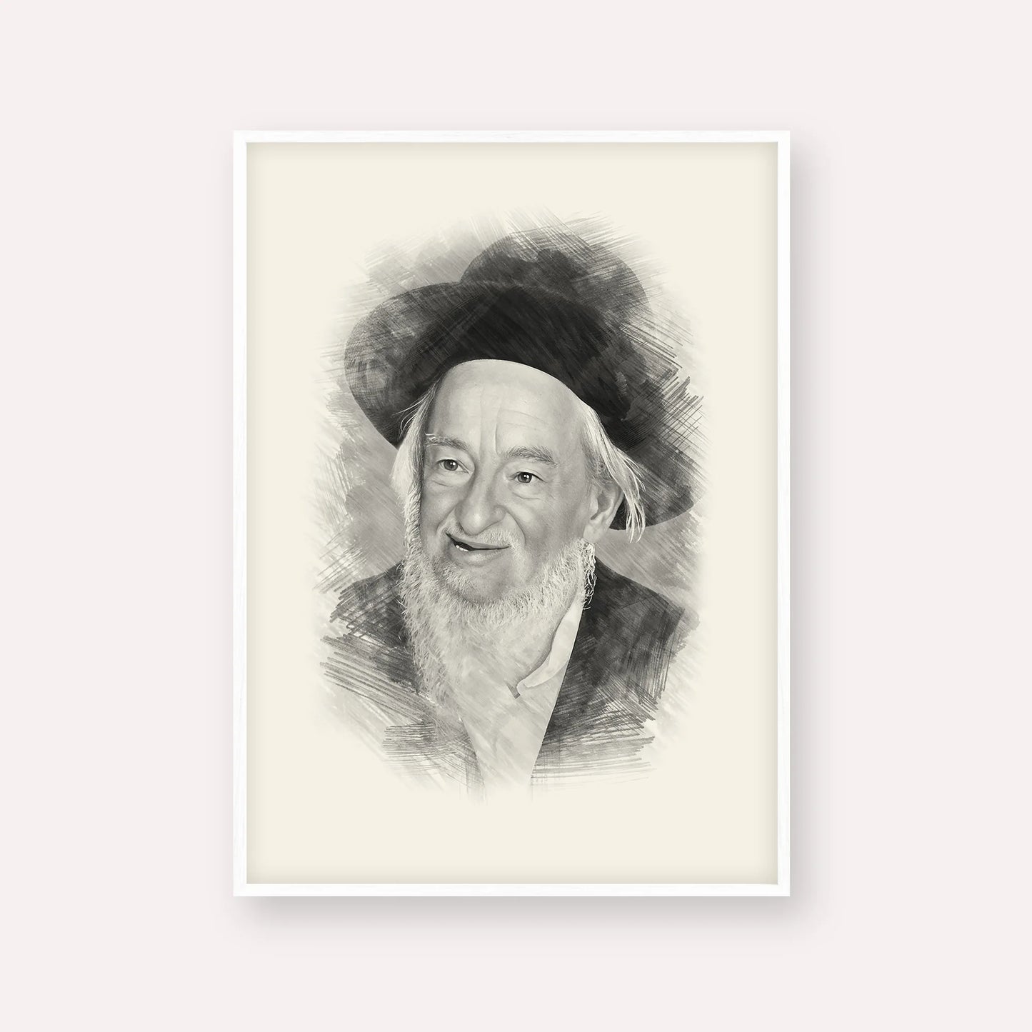 Rabbi Yaakov Galinsky – Black & White – White Frame Vertical | Jewish Wall Art, Gedolim Pictures