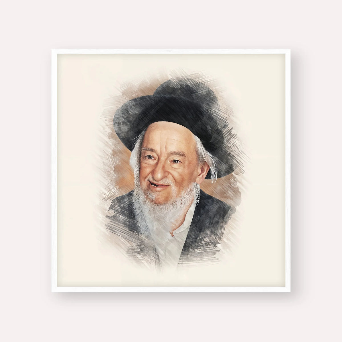 Rabbi Yaakov Galinsky – White Frame Square | Jewish Wall Art, Gedolim Pictures
