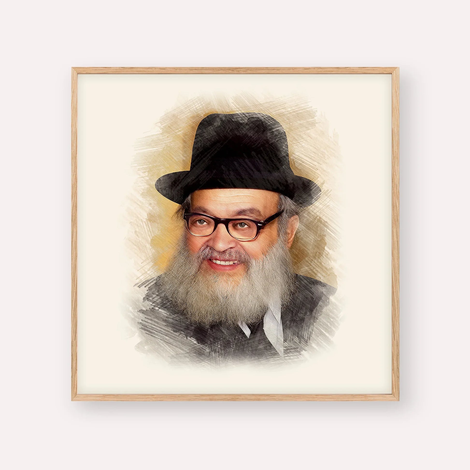 Rabbi Yaakov Kamenetsky – Wood Frame Square | Jewish Wall Art, Gedolim Pictures