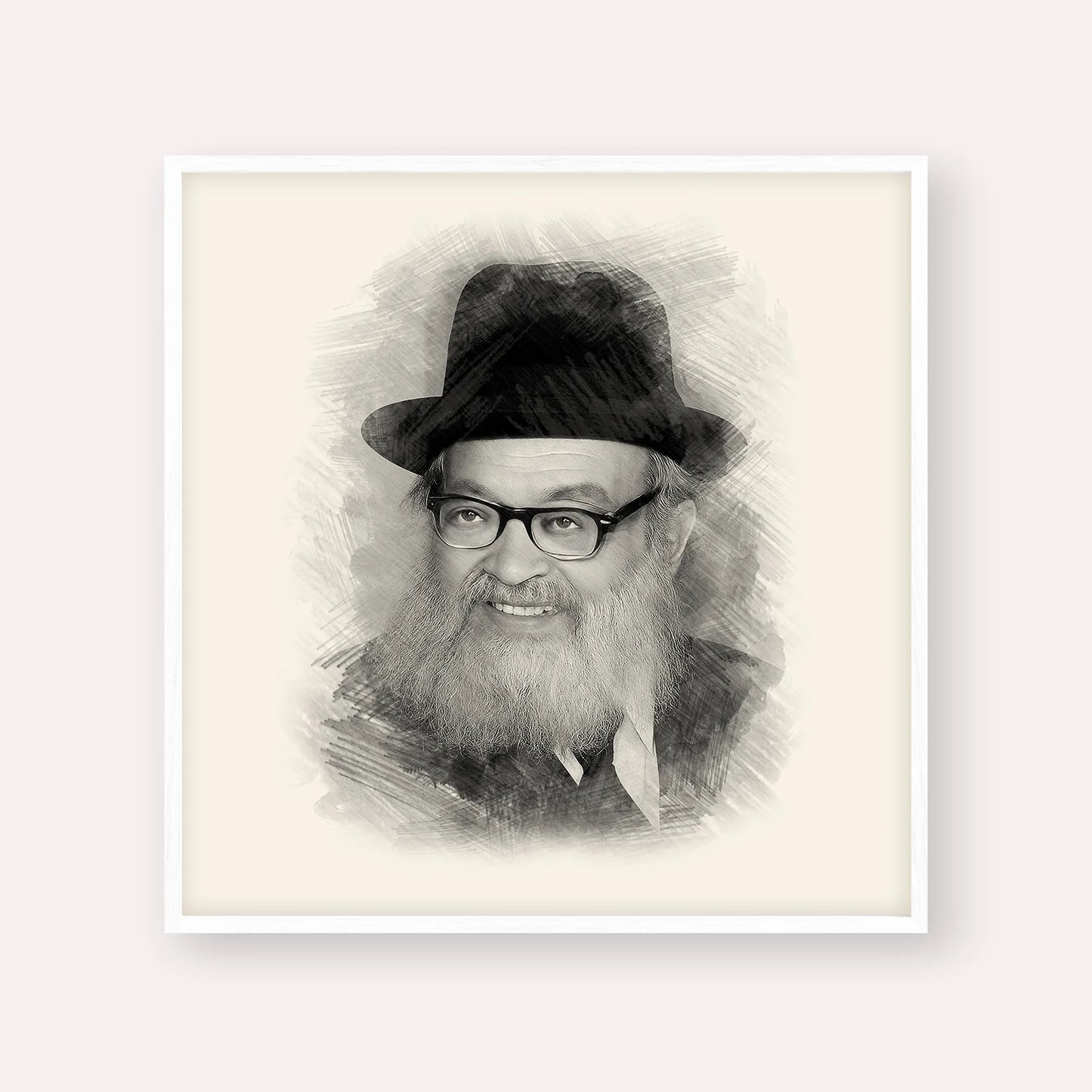 Rabbi Yaakov Kamenetsky – Black & White – White Frame Square | Jewish Wall Art, Gedolim Pictures