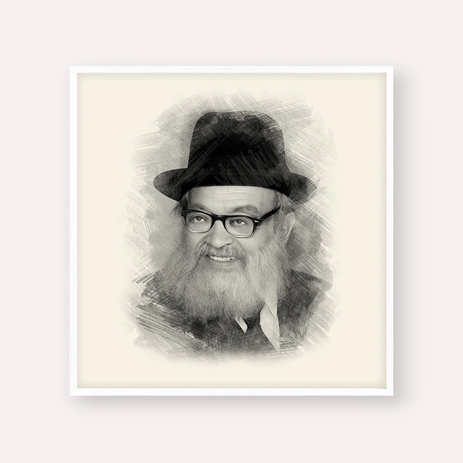 Rabbi Yaakov Kamenetsky – Black & White – White Frame Square | Jewish Wall Art, Gedolim Pictures
