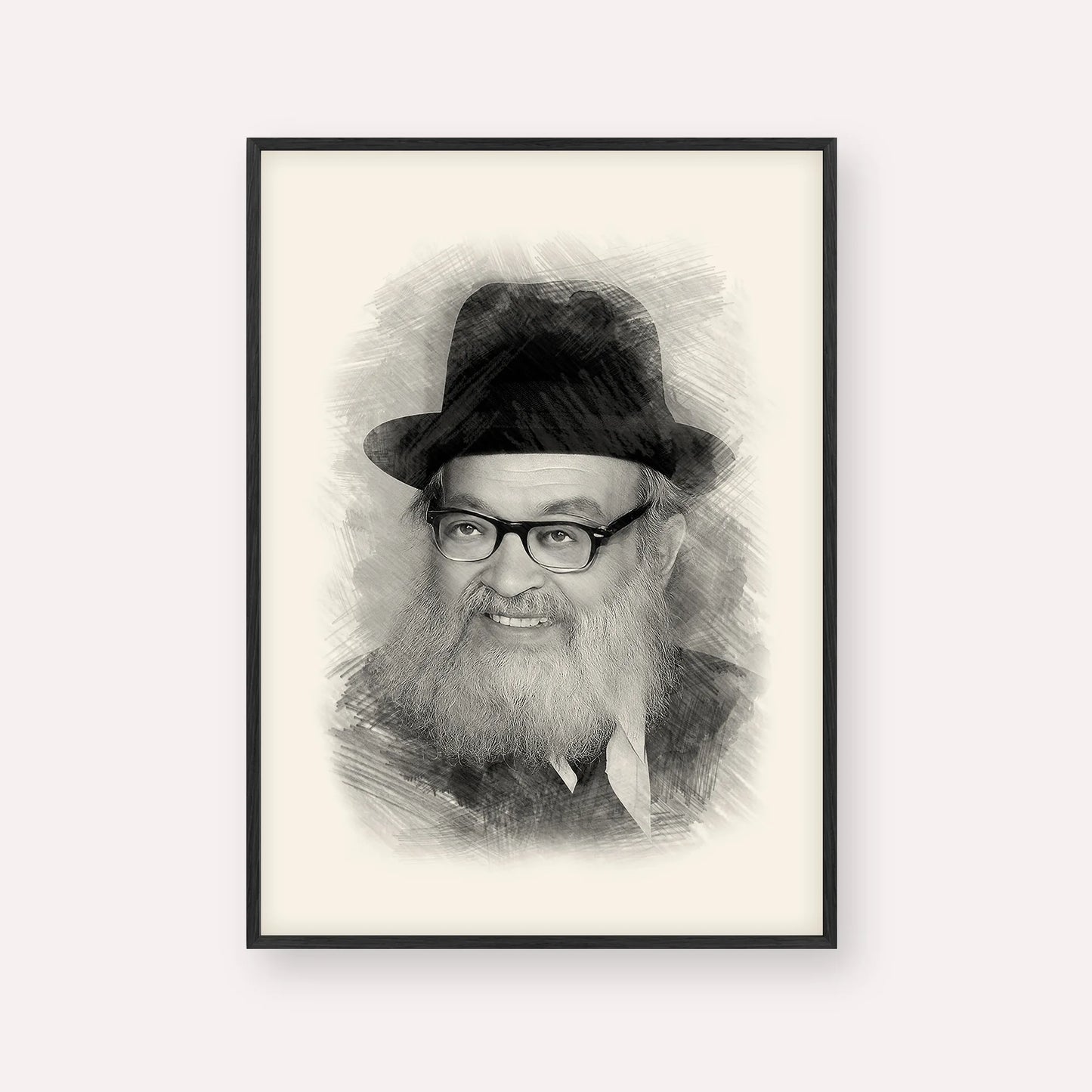 Rabbi Yaakov Kamenetsky – Black & White – Black Frame Vertical | Jewish Wall Art, Gedolim Pictures