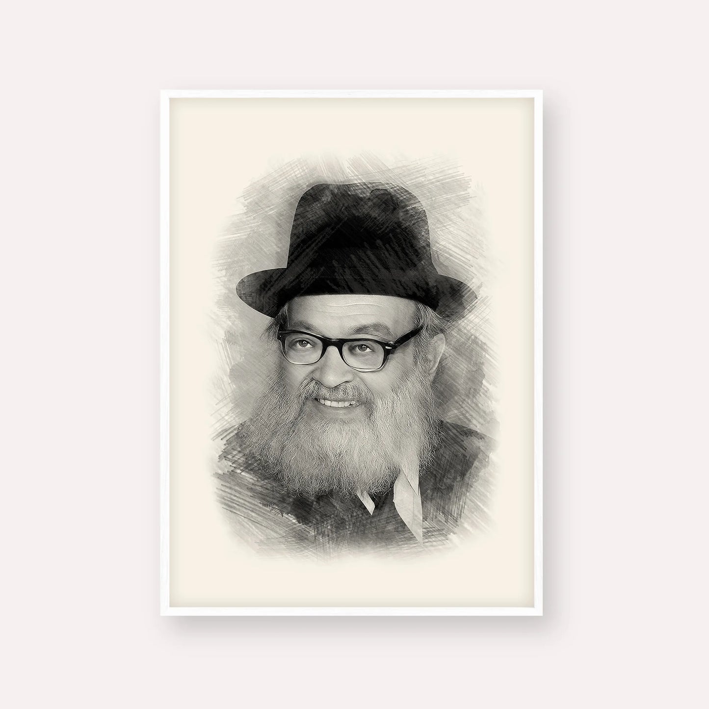 Rabbi Yaakov Kamenetsky – Black & White – White Frame Vertical | Jewish Wall Art, Gedolim Pictures