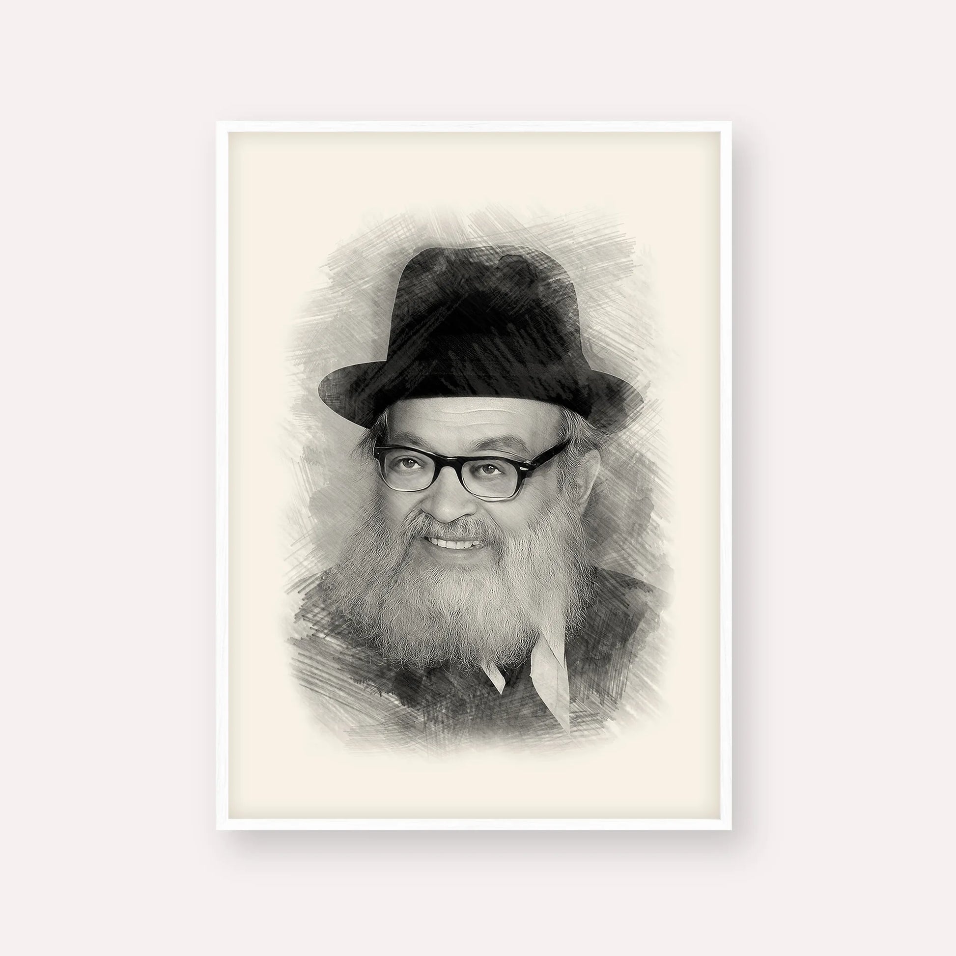 Rabbi Yaakov Kamenetsky – Black & White – White Frame Vertical | Jewish Wall Art, Gedolim Pictures