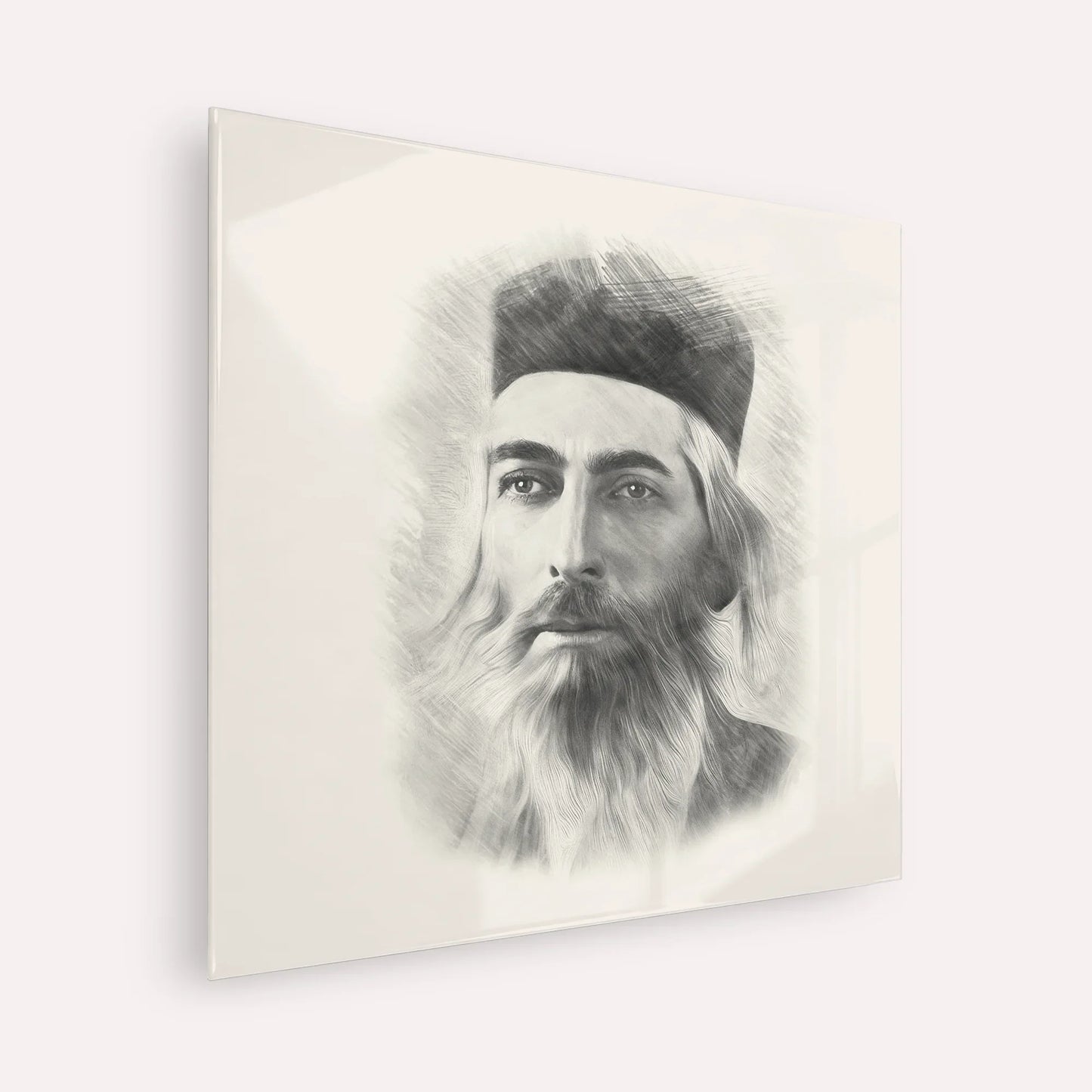 Rabbi Yaakov Yosef Herman – Black & White – Acrylic Glass Square | Jewish Wall Art, Gedolim Pictures