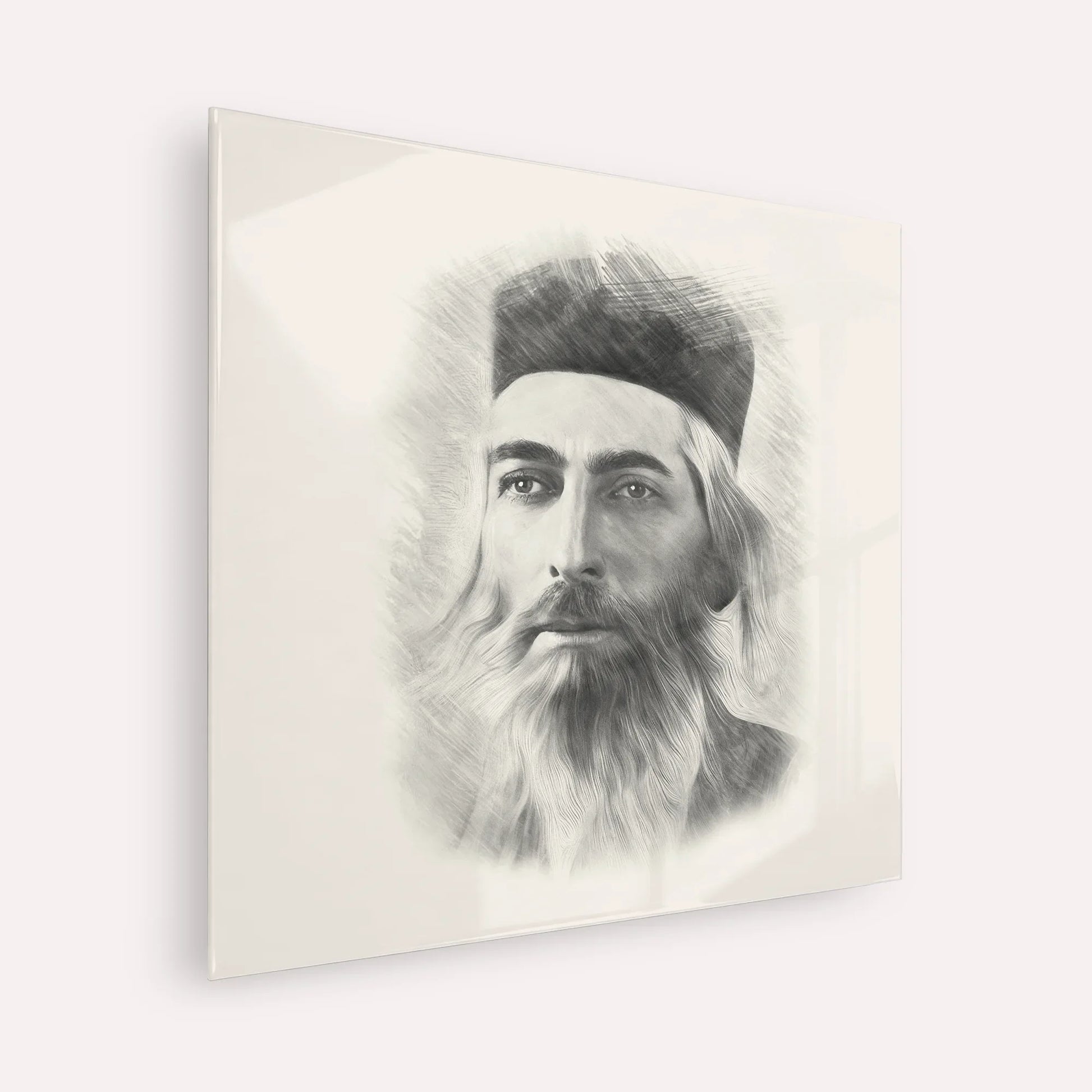Rabbi Yaakov Yosef Herman – Black & White – Acrylic Glass Square | Jewish Wall Art, Gedolim Pictures