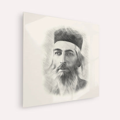 Rabbi Yaakov Yosef Herman – Black & White – Acrylic Glass Square | Jewish Wall Art, Gedolim Pictures