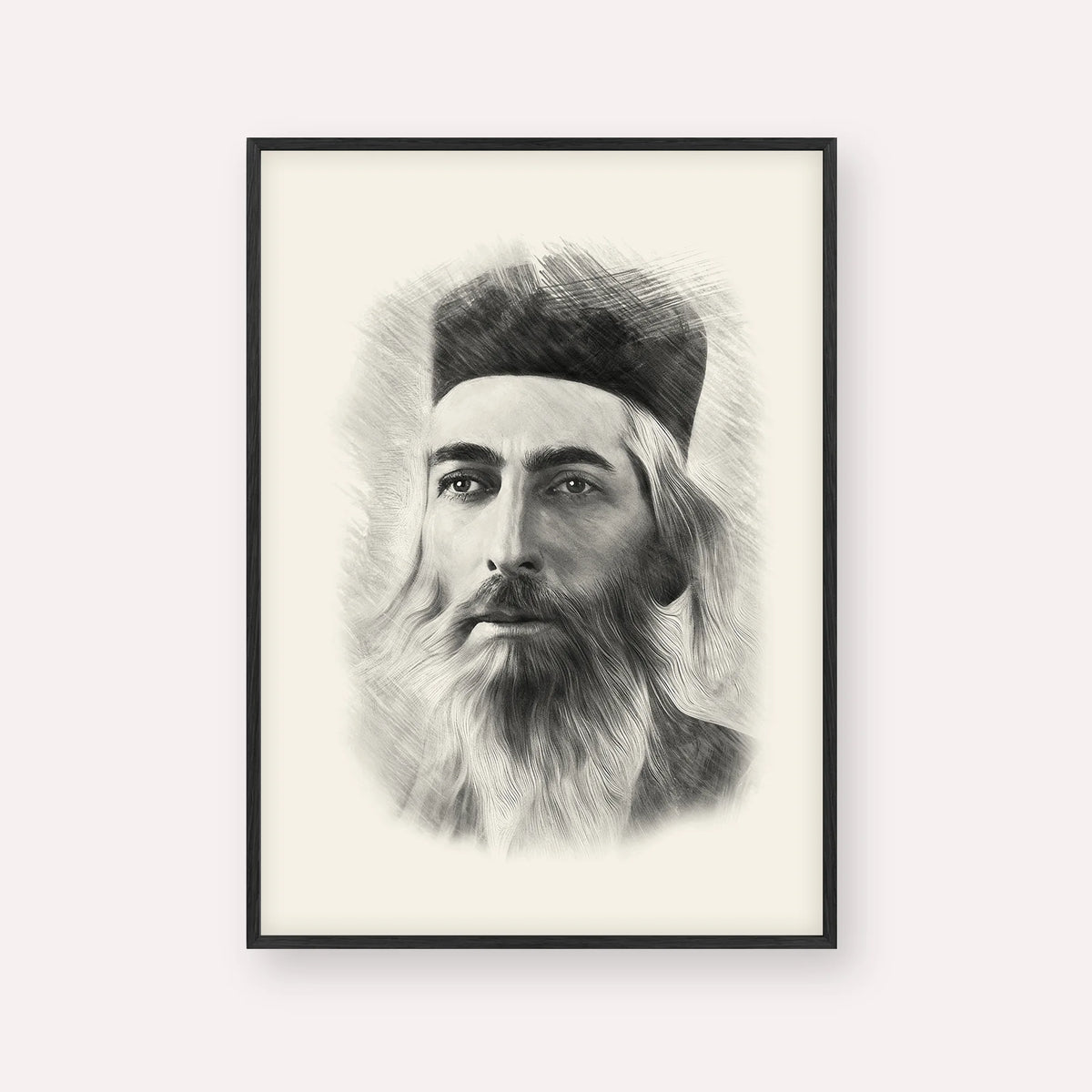 Rabbi Yaakov Yosef Herman – Black & White – Black Frame Vertical | Jewish Wall Art, Gedolim Pictures