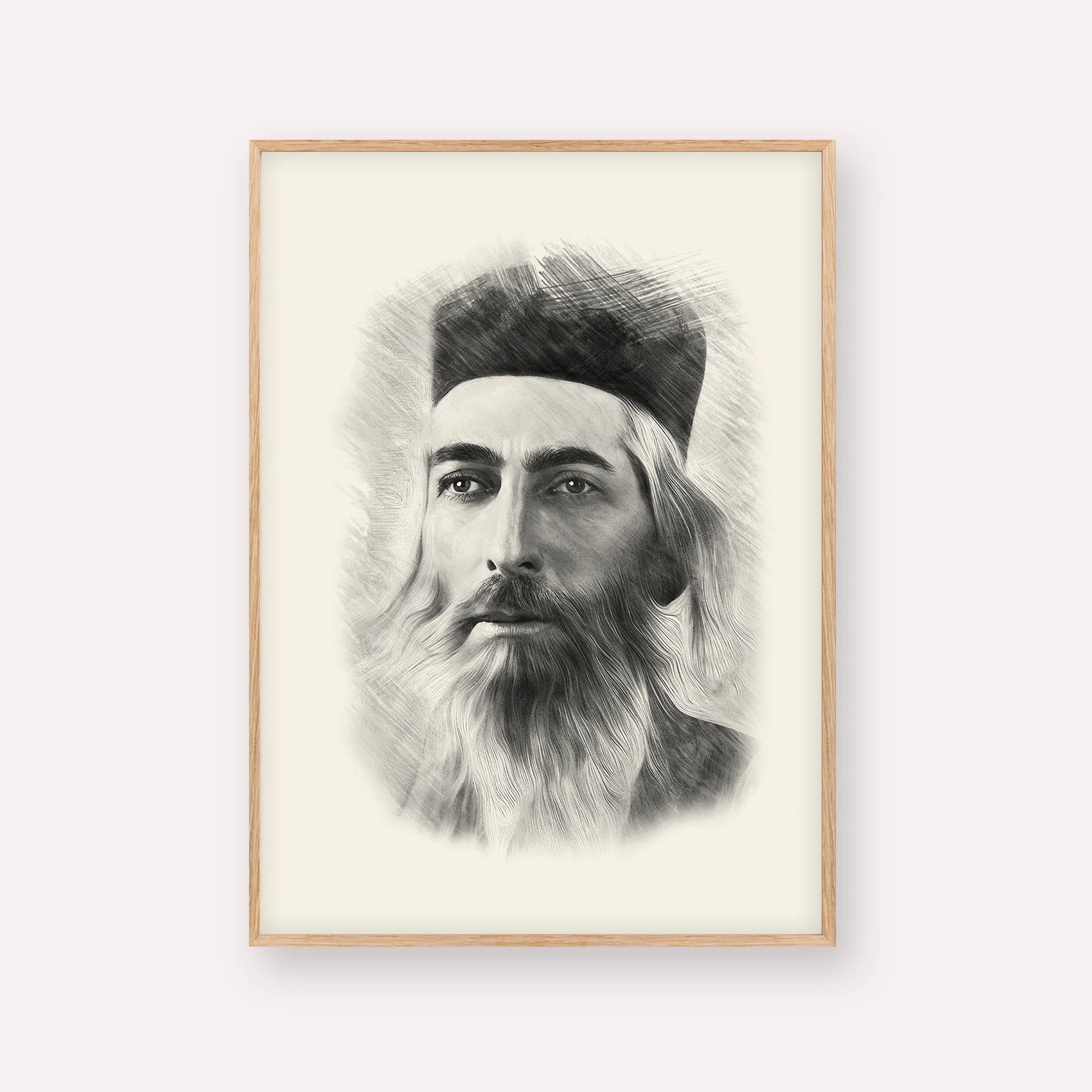 Rabbi Yaakov Yosef Herman – Black & White – Wood Frame Vertical | Jewish Wall Art, Gedolim Pictures