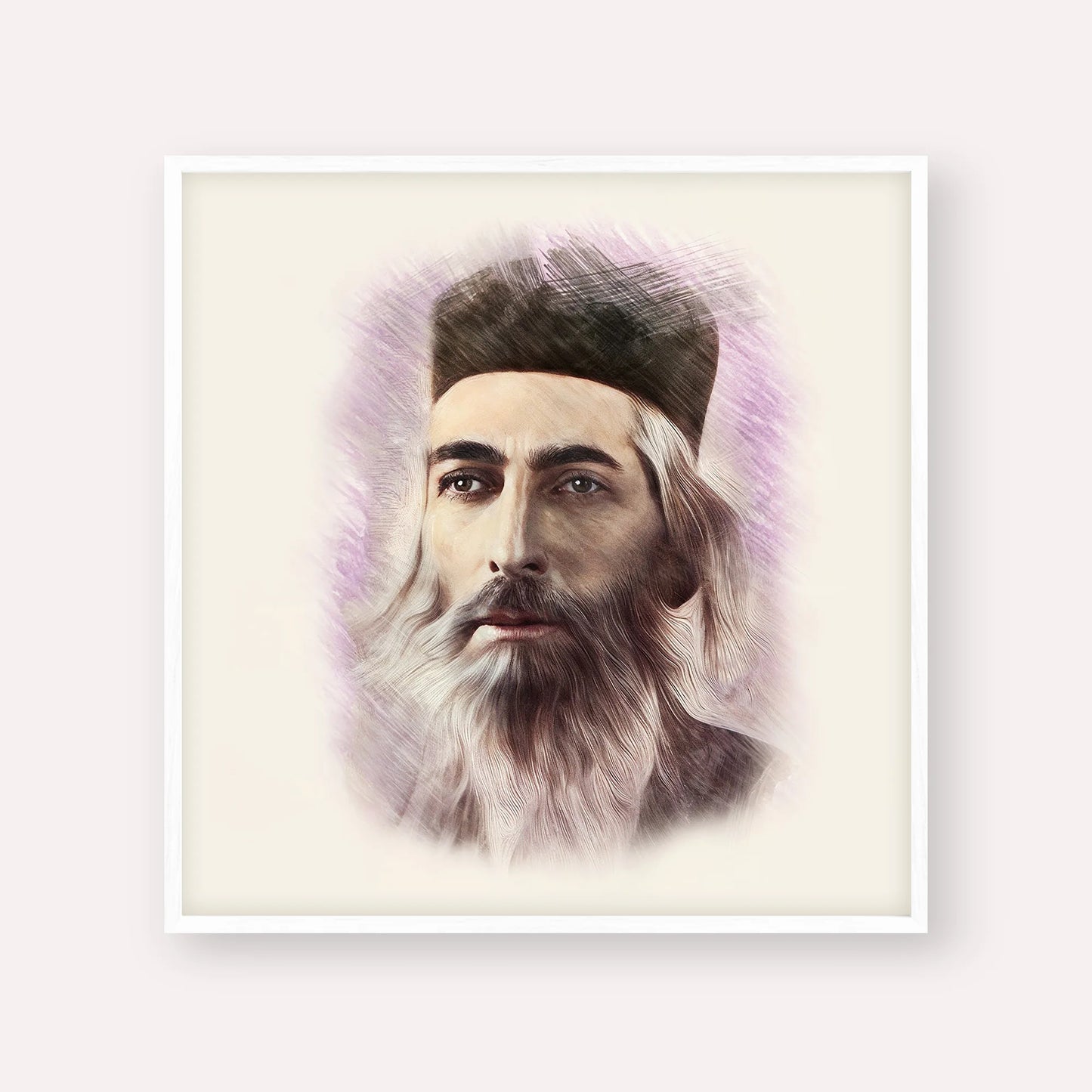 Rabbi Yaakov Yosef Herman – White Frame Square | Jewish Wall Art, Gedolim Pictures