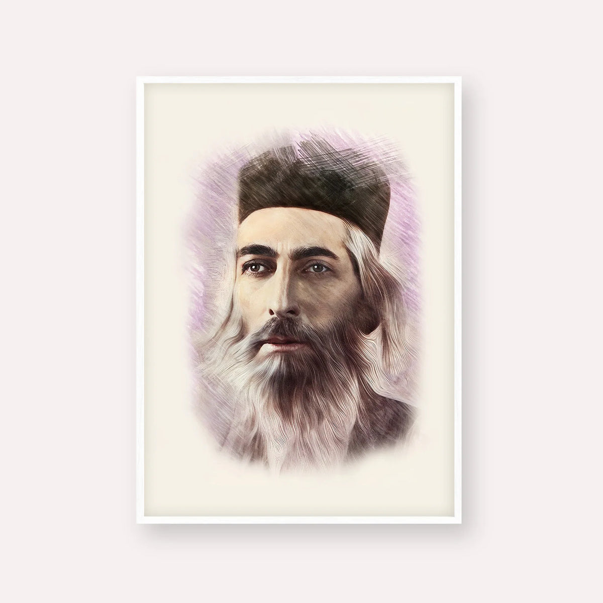 Rabbi Yaakov Yosef Herman – White Frame Vertical | Jewish Wall Art, Gedolim Pictures