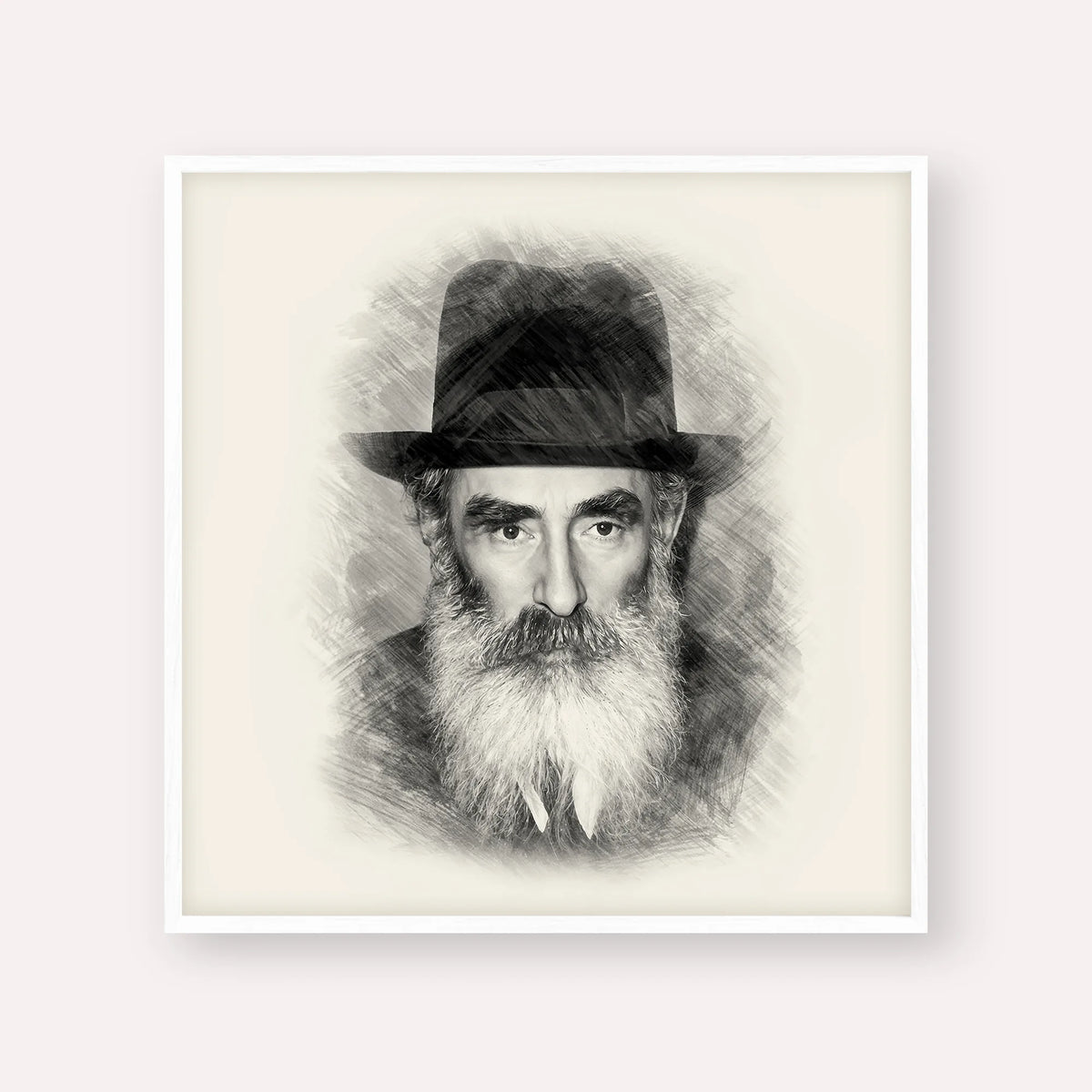 Rabbi Yechezkel Levenstein – Black & White – White Frame Square | Jewish Wall Art, Gedolim Pictures