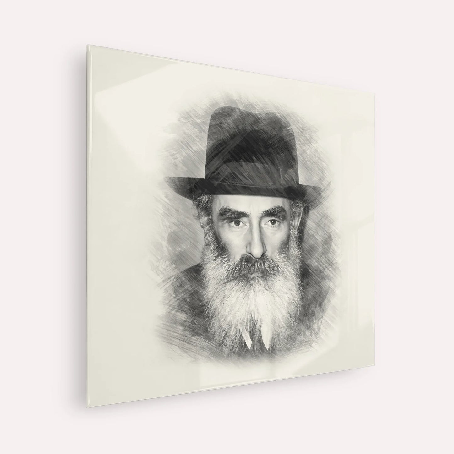 Rabbi Yechezkel Levenstein – Black & White – Acrylic Glass Square | Jewish Wall Art, Gedolim Pictures