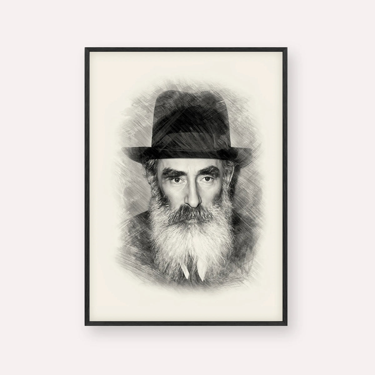 Rabbi Yechezkel Levenstein – Black & White – Black Frame Vertical | Jewish Wall Art, Gedolim Pictures