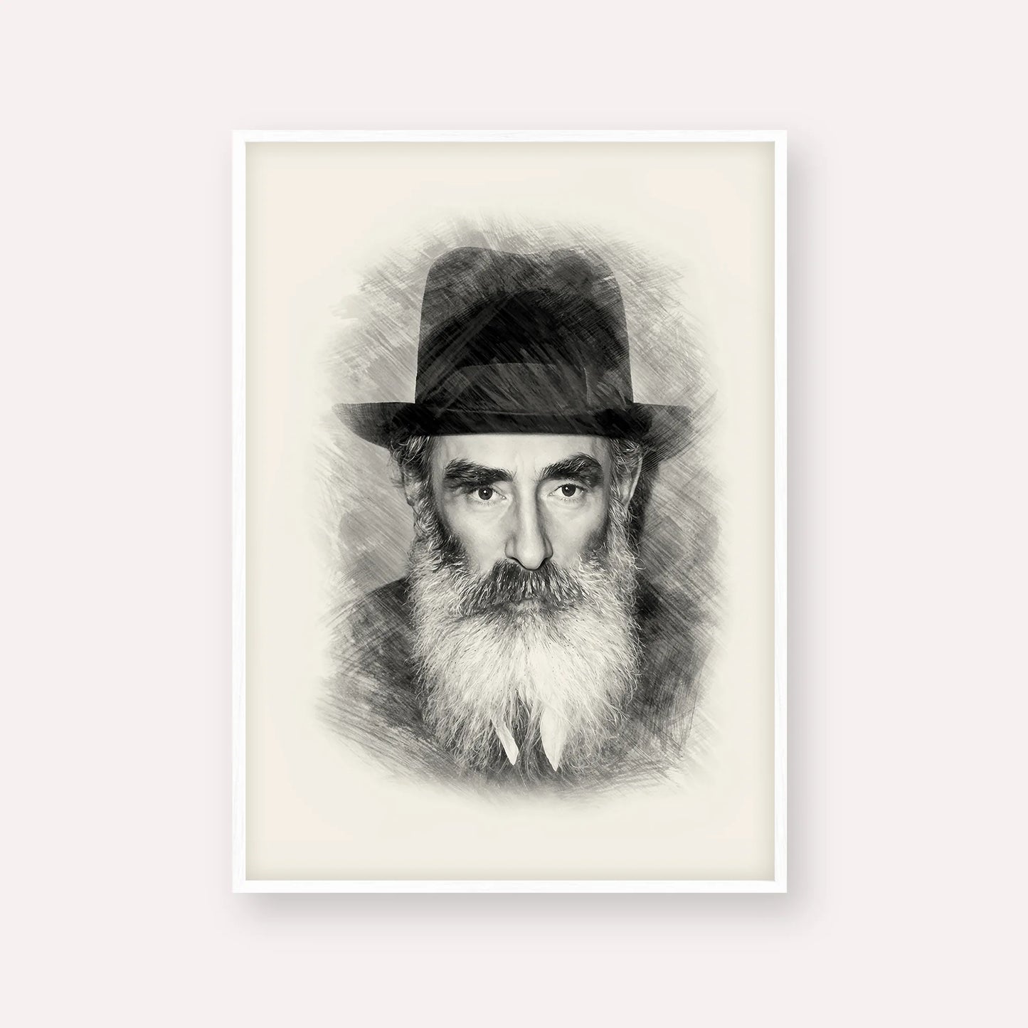 Rabbi Yechezkel Levenstein – Black & White – White Frame Vertical | Jewish Wall Art, Gedolim Pictures