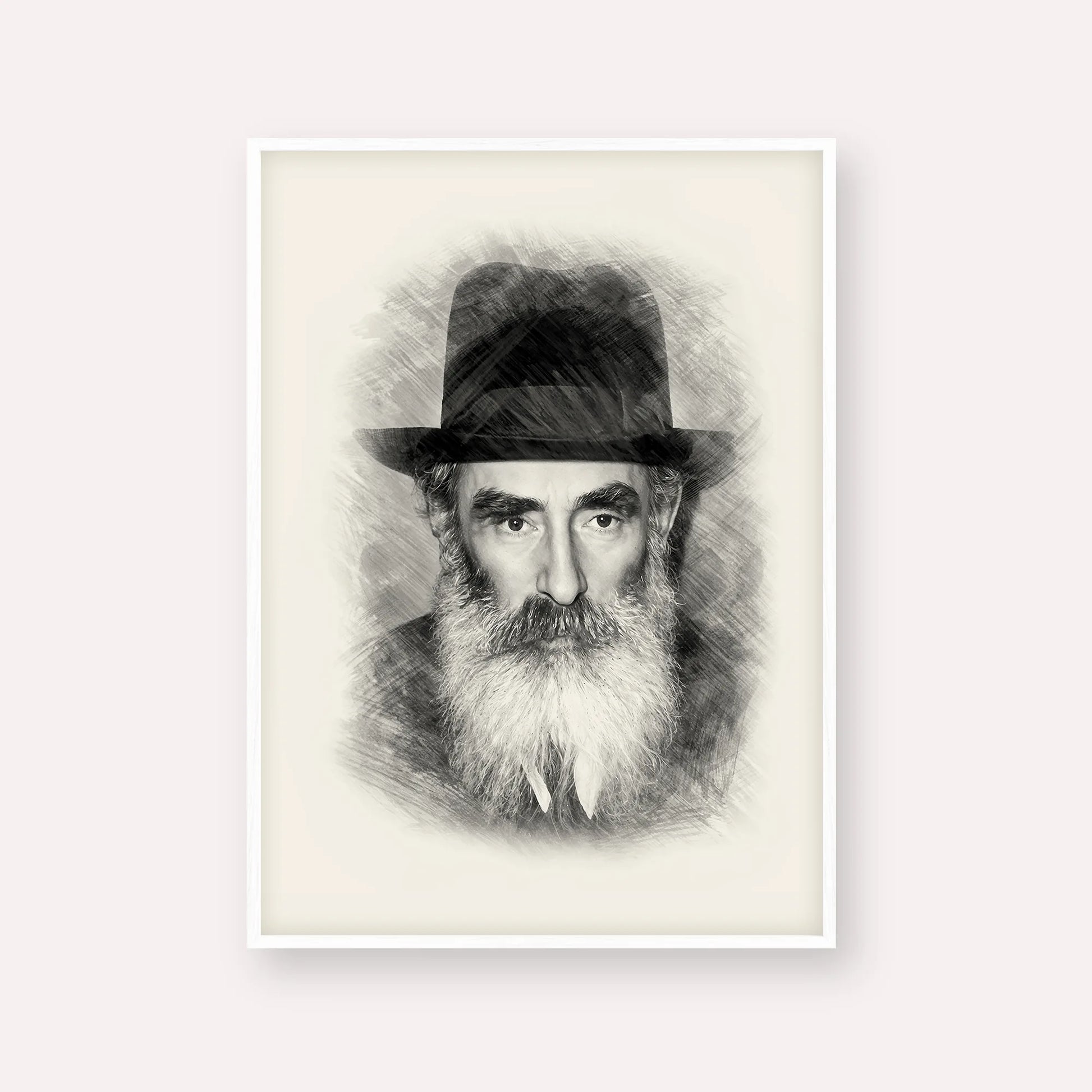 Rabbi Yechezkel Levenstein – Black & White – White Frame Vertical | Jewish Wall Art, Gedolim Pictures