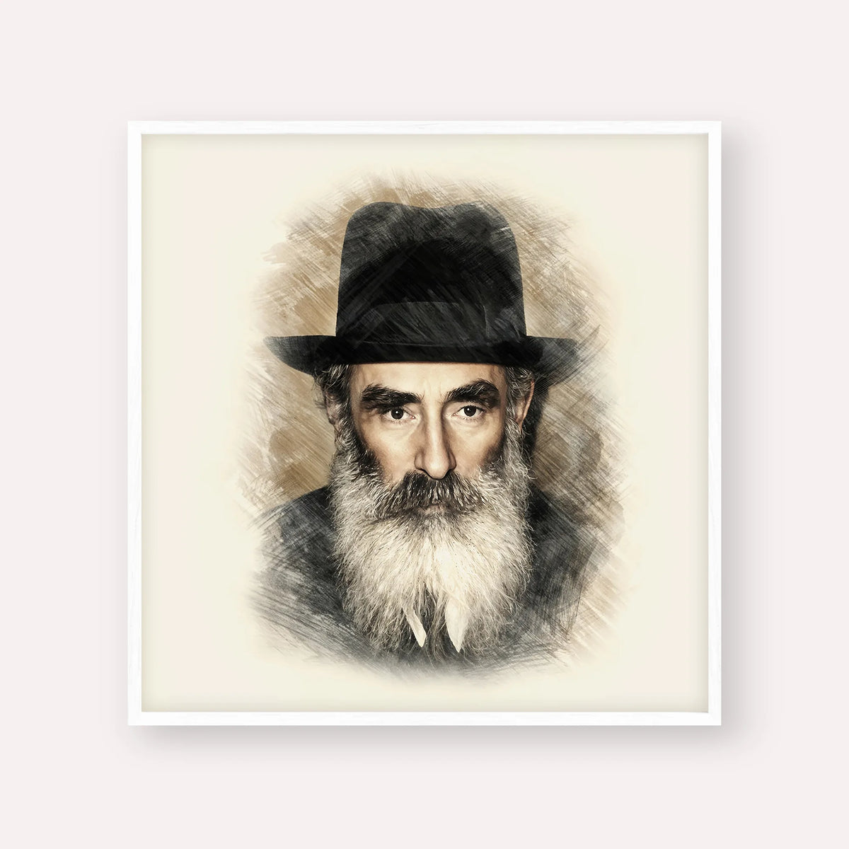 Rabbi Yechezkel Levenstein – White Frame Square | Jewish Wall Art, Gedolim Pictures