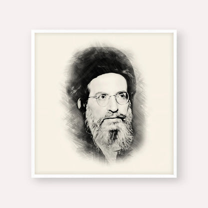 Rabbi Yehuda Ashlag ( Baal HaSulam) – Black & White – White Frame Square | Jewish Wall Art, Gedolim Pictures