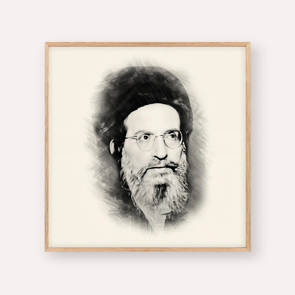 Rabbi Yehuda Ashlag ( Baal HaSulam) – Black & White – Wood Frame Square | Jewish Wall Art, Gedolim Pictures