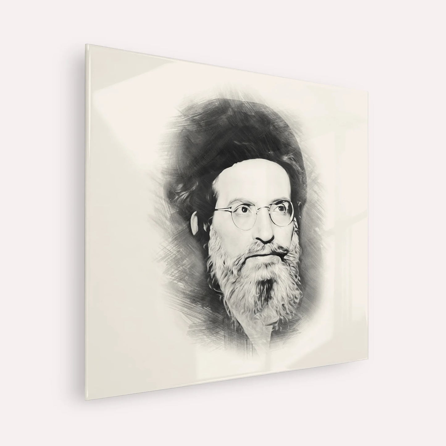 Rabbi Yehuda Ashlag ( Baal HaSulam) – Black & White – Acrylic Glass Square | Jewish Wall Art, Gedolim Pictures