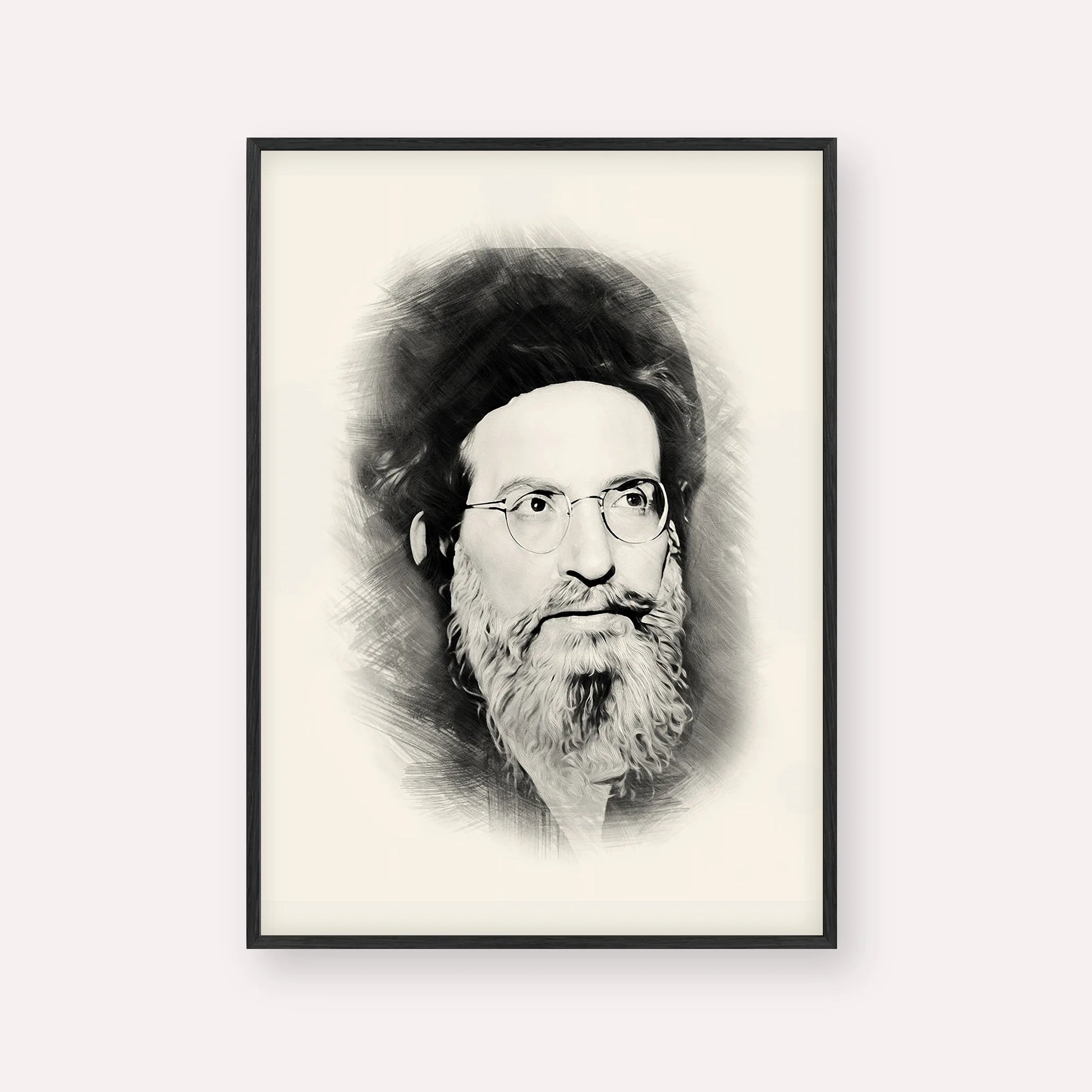Rabbi Yehuda Ashlag ( Baal HaSulam) – Black & White – Black Frame Vertical | Jewish Wall Art, Gedolim Pictures