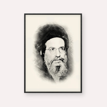 Rabbi Yehuda Ashlag ( Baal HaSulam) – Black & White – Black Frame Vertical | Jewish Wall Art, Gedolim Pictures