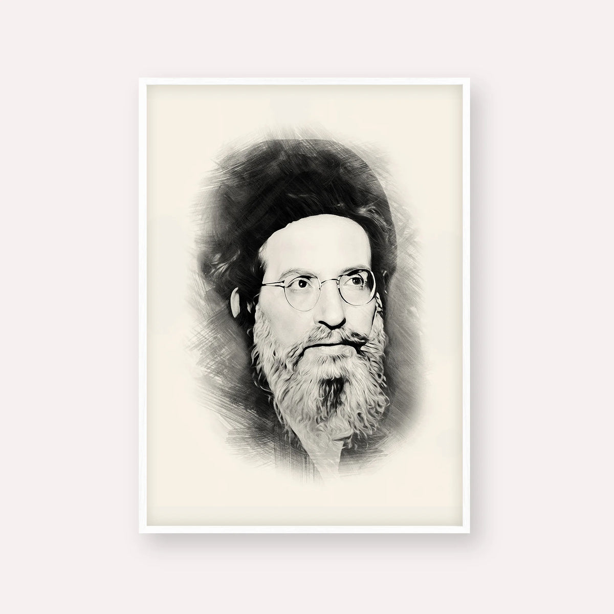 Rabbi Yehuda Ashlag ( Baal HaSulam) – Black & White – White Frame Vertical | Jewish Wall Art, Gedolim Pictures